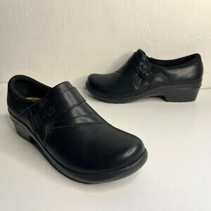 Clarks Angie Pearl Shoes Womens Size 11 Black Leather Slip-On Comfort Loafer NEW